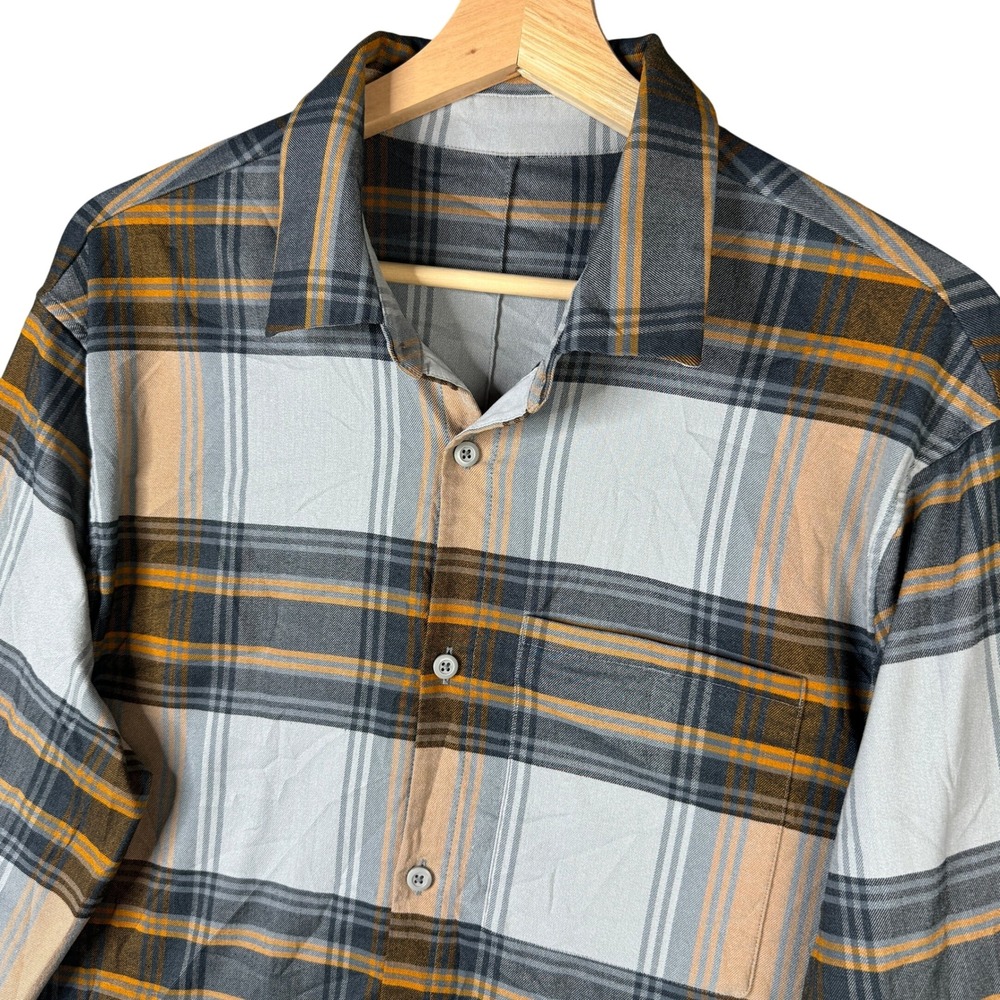 Lululemon Mason Peak Flannel Shirt M Plaid Gray Orange Long Sleeve Button Up